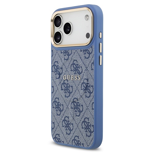 Чехол iPhone 17 Pro Max Guess PU 4G Classic metal logo Gold camera MagSafe, синий