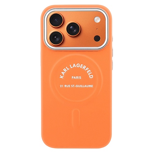 Чехол iPhone 17 Pro Max Lagerfeld PU Smooth leather RSG logo Metal camera MagSafe, оранжевый