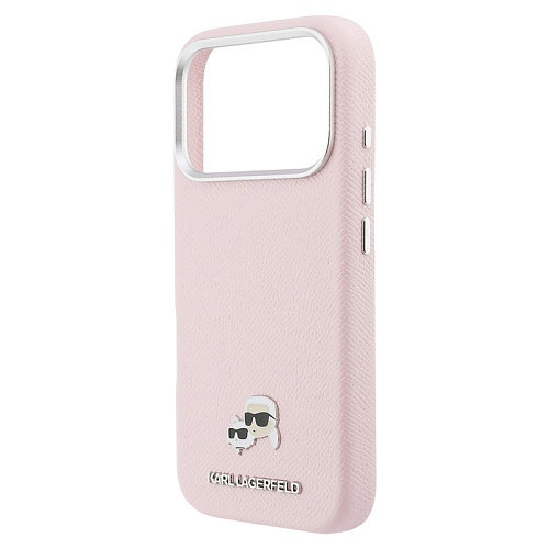 Чехол iPhone 17 Pro Max Lagerfeld PU Saffiano FW NFT Karl&Choup metal&Cam MagSafe, розовый