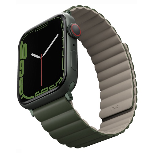 Ремешок Apple Watch 49/46/45/44mm Uniq Revix reversible Magnetic, зеленый/бежевый