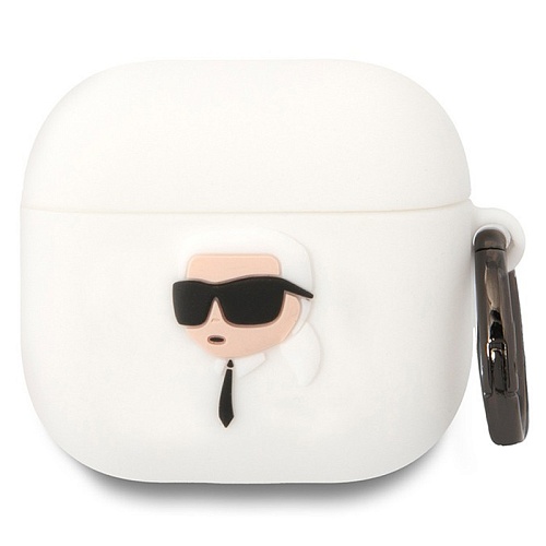 Чехол Airpods 4 Lagerfeld Silicone case with ring NFT 3D, белый