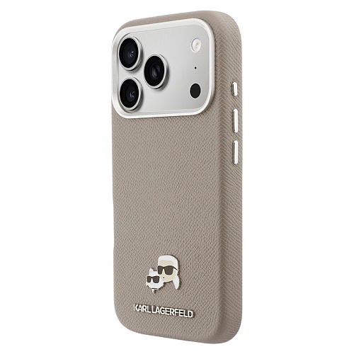 Чехол iPhone 17 Pro Lagerfeld PU Saffiano FW NFT Karl&Choup metal & Cam MagSafe, бежевый