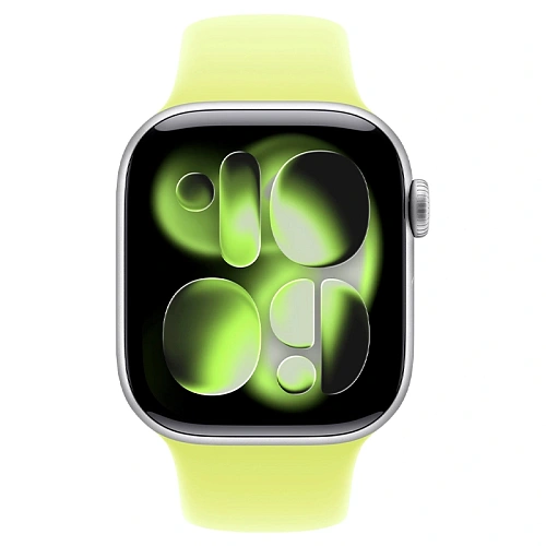 Apple Watch Series 11, 46 мм, корпус алюминий серебристый, Sport Band неоновый желтый