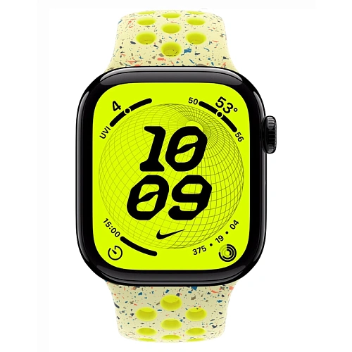 Apple Watch Series 11, 42 мм, корпус алюминий угольно-черный, Nike Sport Band, желтый