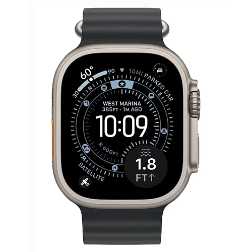 Apple Watch Ultra 3, 49 мм, Корпус Из Натурального Титана, Ocean Band черный