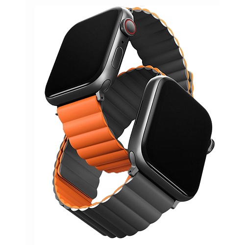 Ремешок Apple Watch 49/46/45/44mm Uniq Revix reversible Magnetic, оранжевый/серый
