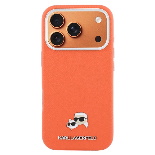 Чехол iPhone 17 Pro Max Lagerfeld PU Saffiano FW NFT Karl&Choup metal&Cam MagSafe, оранжевый
