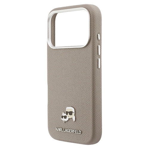 Чехол iPhone 17 Pro Max Lagerfeld PU Saffiano FW NFT Karl&Choup metal&Cam MagSafe, бежевый