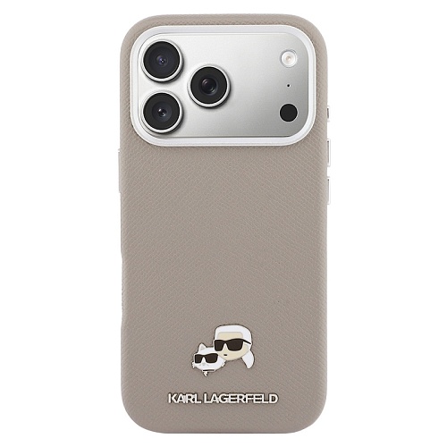 Чехол iPhone 17 Pro Lagerfeld PU Saffiano FW NFT Karl&Choup metal & Cam MagSafe, бежевый