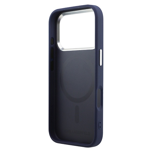 Чехол iPhone 17 Pro Max Lagerfeld PU Smooth leather RSG logo Metal camera MagSafe, синий