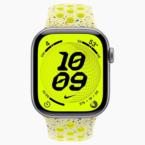 Apple Watch Series 11, 42 мм, корпус алюминий космический серый, Nike Sport Band, желтый