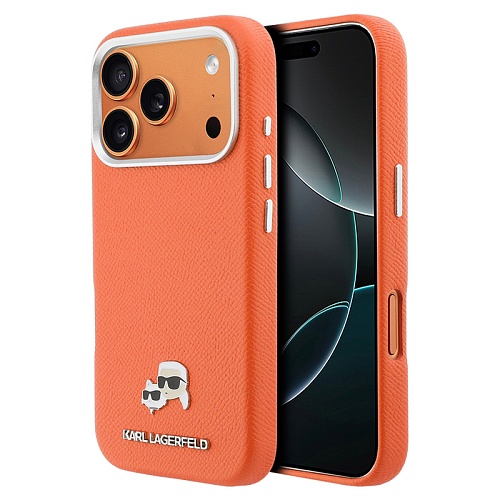 Чехол iPhone 17 Pro Lagerfeld PU Saffiano FW NFT Karl&Choup metal & Cam MagSafe, оранжевый