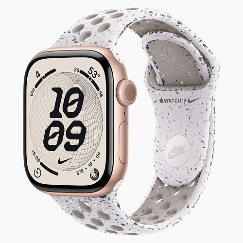 Apple Watch Series 11, 42 мм, корпус алюминий розовое золото, Nike Sport Band, серый