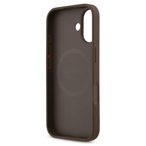 Чехол iPhone 17 Guess Triangle Diamond metal logo Hard Brown MagSafe, коричневый