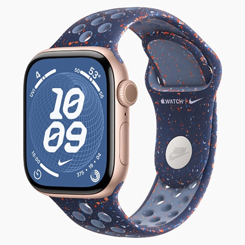 Apple Watch Series 11, 42 мм, корпус алюминий розовое золото, Nike Sport Band, синий