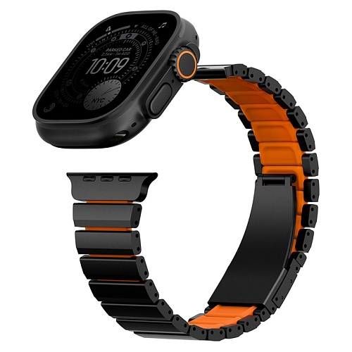 Ремешок Uniq Apple Watch 49/46/45/44 mm Strova Flex Steel Band, черный/оранжевый