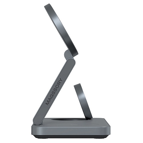 Беспроводное зарядное устройство Magssory Yoga 3в1, с MagSafe, совместимое с Qi2, темно-серый