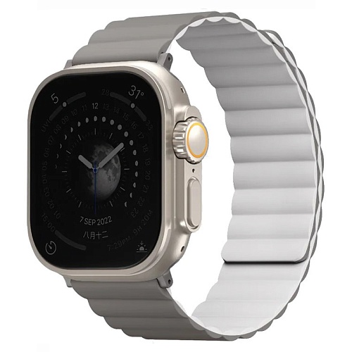 Ремешок Apple Watch 49/46/45/44mm Uniq Revix reversible Magnetic, серый/белый