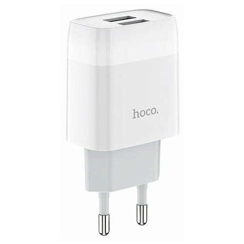 Сетевое зарядное устройство Hoco C73A 2xUSB с кабелем USB-C, белая