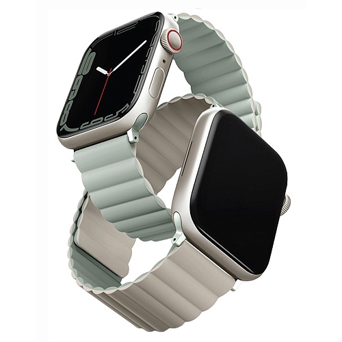 Ремешок Apple Watch 41/40/38mm Uniq Revix reversible Magnetic, зеленый/бежевый