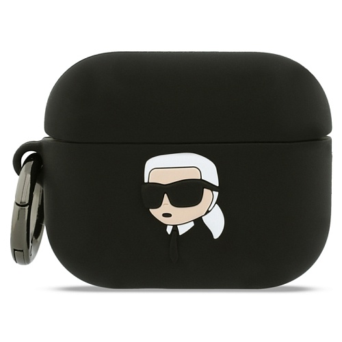 Чехол для Airpods Pro 3 Lagerfeld Silicone case with ring NFT 3D Karl, черный