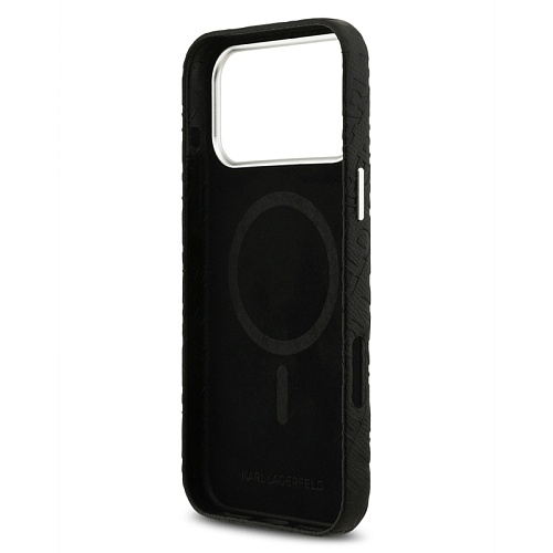 Чехол iPhone 17 Pro Max Lagerfeld PU Full Wrapped Repeated logo Metal Cam Hard, черный