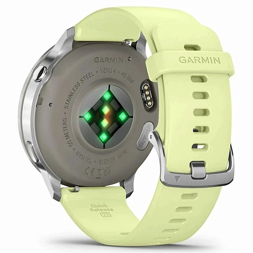 Спортивные часы Garmin Venu 4, 45 мм, корпус серебристый, силиконовый лимонный ремешок