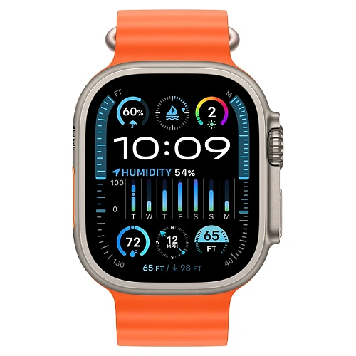 Apple Watch Ultra 2, 49 мм, корпус из титана, Ocean Band, оранжевый