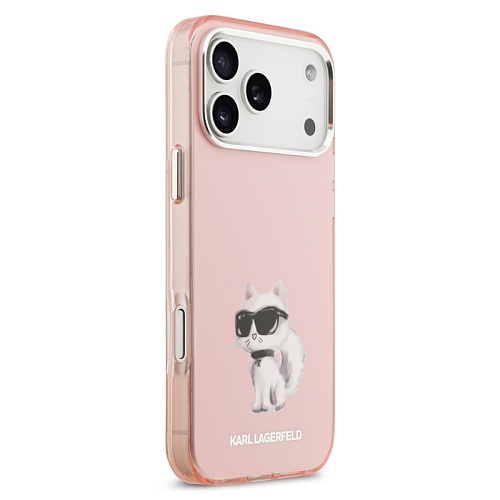 Чехол iPhone 17 Pro Max Lagerfeld IML Aquarelle Choupette Metal cam MagSafe, розовый