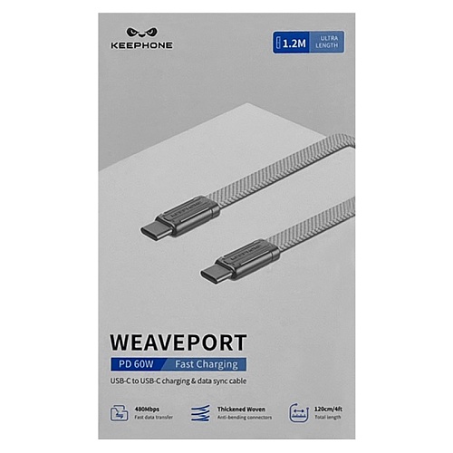 Кабель Keephone Weaveport Type-C to Type-C 60W, белый