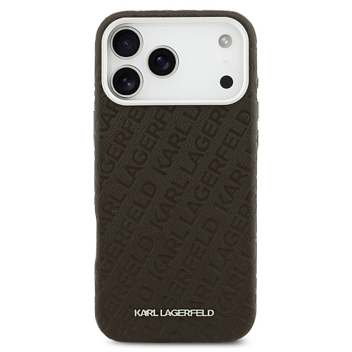 Чехол iPhone 17 Pro Max Lagerfeld PU Full Wrapped Repeated logo Metal Cam Hard, коричневый
