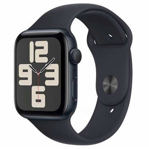 Apple Watch SE 2024, 44 мм, алюминий цвета «тёмная ночь», спортивный ремешок цвета «тёмная ночь»