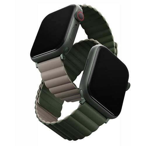 Ремешок Apple Watch 49/46/44mm Uniq Revix reversible Magnetic, зеленый/серый