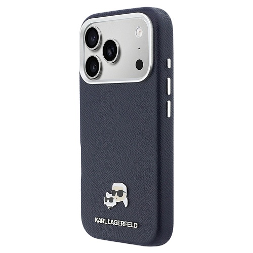 Чехол iPhone 17 Pro Lagerfeld PU Saffiano FW NFT Karl&Choup metal & Cam MagSafe, синий