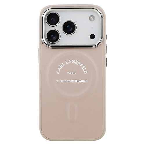 Чехол iPhone 17 Pro Max Lagerfeld PU Smooth leather RSG logo Metal camera MagSafe, розовый