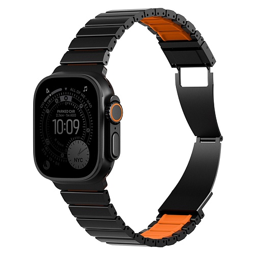 Ремешок Uniq Apple Watch 49/46/45/44 mm Strova Flex Steel Band, черный/оранжевый