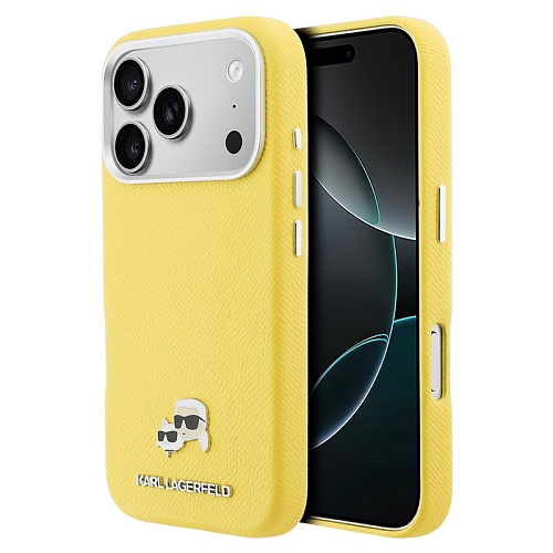 Чехол iPhone 17 Pro Max Lagerfeld PU Saffiano FW NFT Karl&Choup metal&Cam MagSafe, желтый