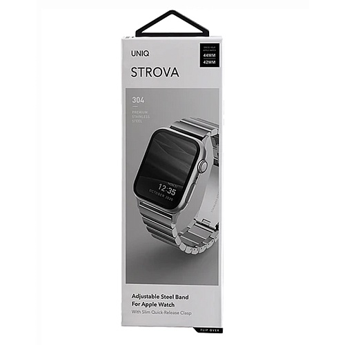 Ремешок Apple Watch 49/46/45/44mm Uniq Strova Strap Link Steel, серебристый