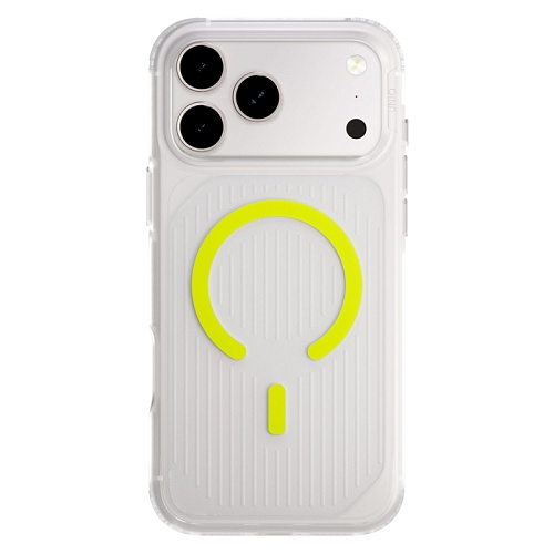 Чехол iPhone 17 Pro Max Uniq Combat Active Frost MagSafe, прозрачный/лаймовый