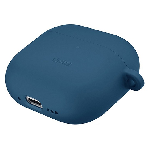 Чехол Airpods 4 Uniq NEXO Liquid silicone +carabin +Sports ear hooks Volt, синий