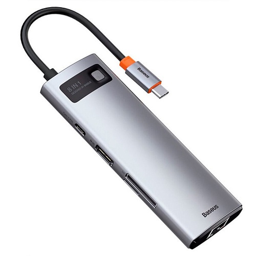 Хаб Baseus Metal Gleam Series 8-In-1 TYPE-C/3USB/HDMI/MicroCD/TF/RJ45, серый