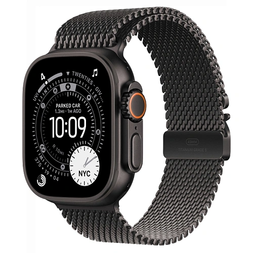 Apple Watch Ultra 3, 49 мм, корпус из титана черный, Titanium Milanese Loop черный