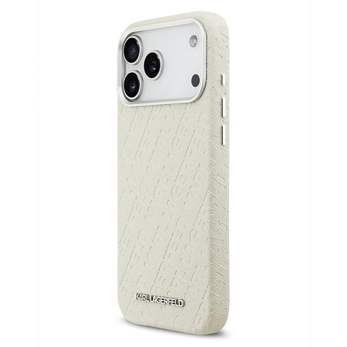 Чехол iPhone 17 Pro Max Lagerfeld PU Full Wrapped Repeated logo Metal Cam Hard, бежевый