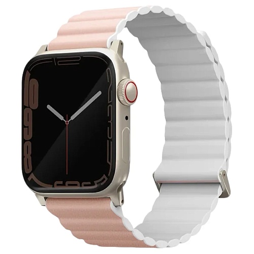 Ремешок Apple Watch 42/41/40 Uniq Revix Premium Ed. Leather/Silicone, белый/розовый