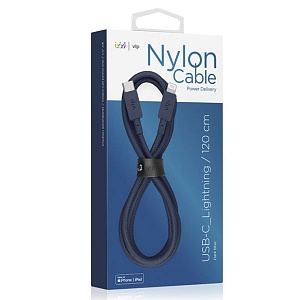 картинка Дата-кабель "vlp" Nylon Cable USB С - Lightning MFI, 1.2м, темно-синий