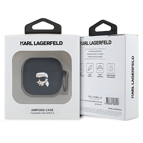 Чехол Airpods 4 Lagerfeld Silicone case with ring NFT 3D, черный