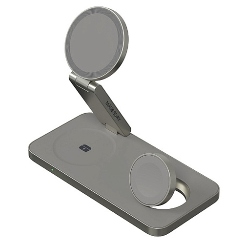 Беспроводное зарядное устройство Magssory Yoga 3в1, с MagSafe, совместимое с Qi2, титановый