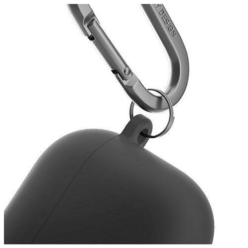 Чехол Airpods 4 Uniq NEXO Liquid silicone +carabin +Sports ear hooks Volt, черный