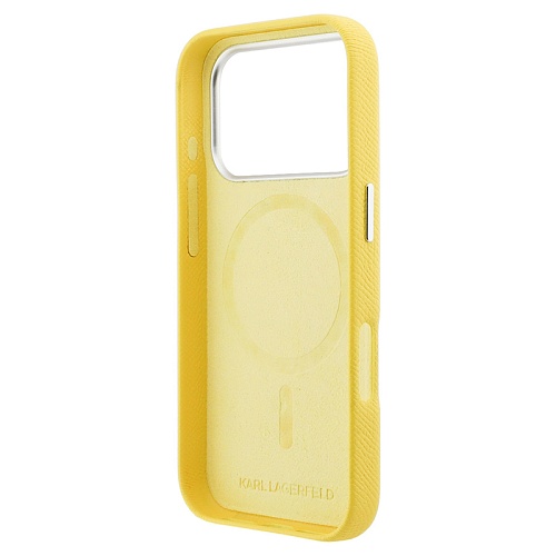 Чехол iPhone 17 Pro Lagerfeld PU Saffiano FW NFT Karl&Choup metal & Cam MagSafe, желтый
