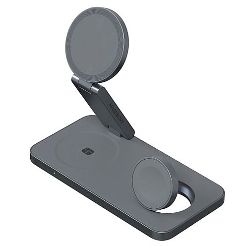 Беспроводное зарядное устройство Magssory Yoga 3в1, с MagSafe, совместимое с Qi2, темно-серый